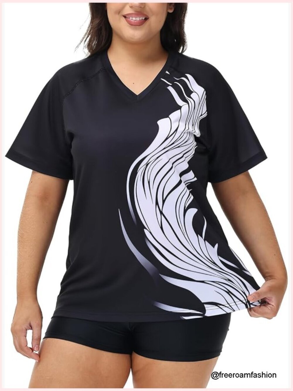 Plus Size UPF 50+ Rash Guard Short Sleeve Swim Shirt Loose Fit Sun Protection